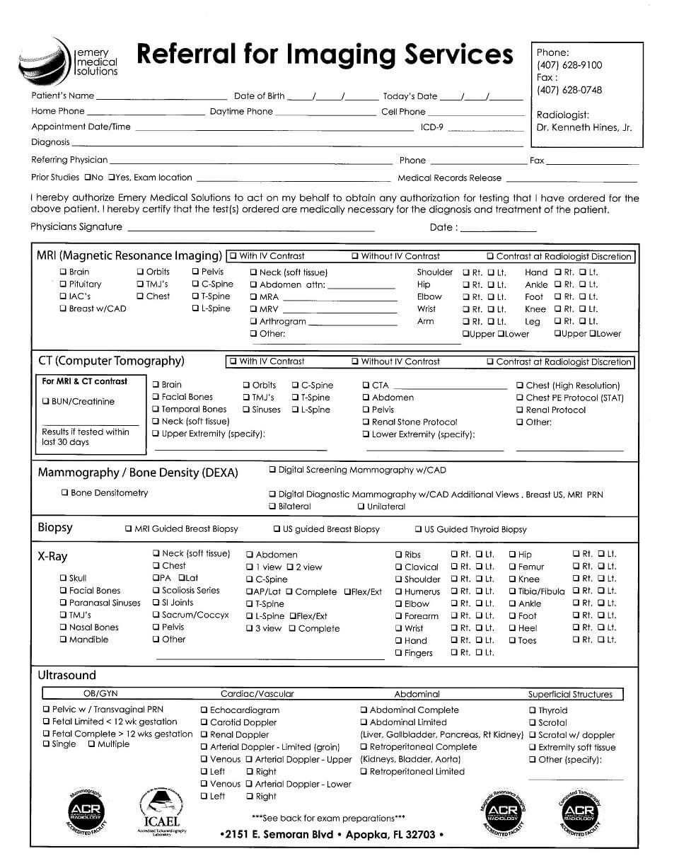 orlando medical imaging services patient form emery medical